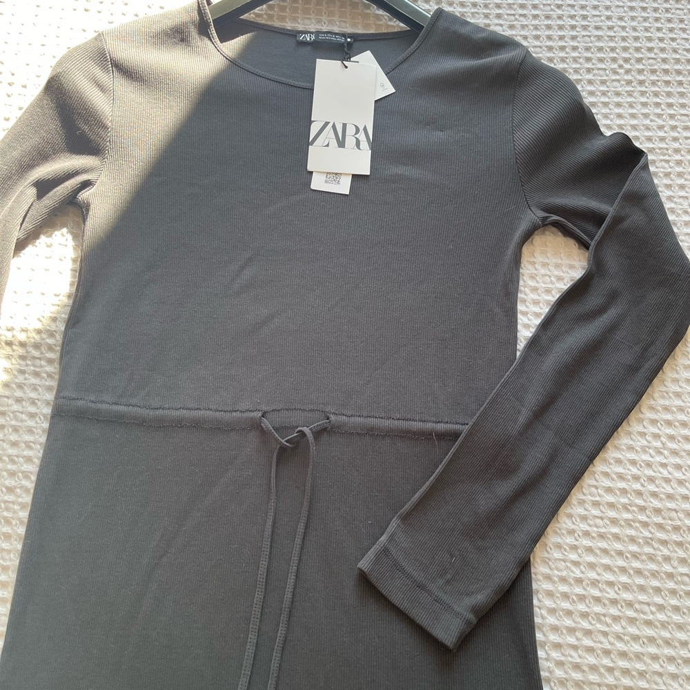 Zara long sleeve dress with tie at waistline